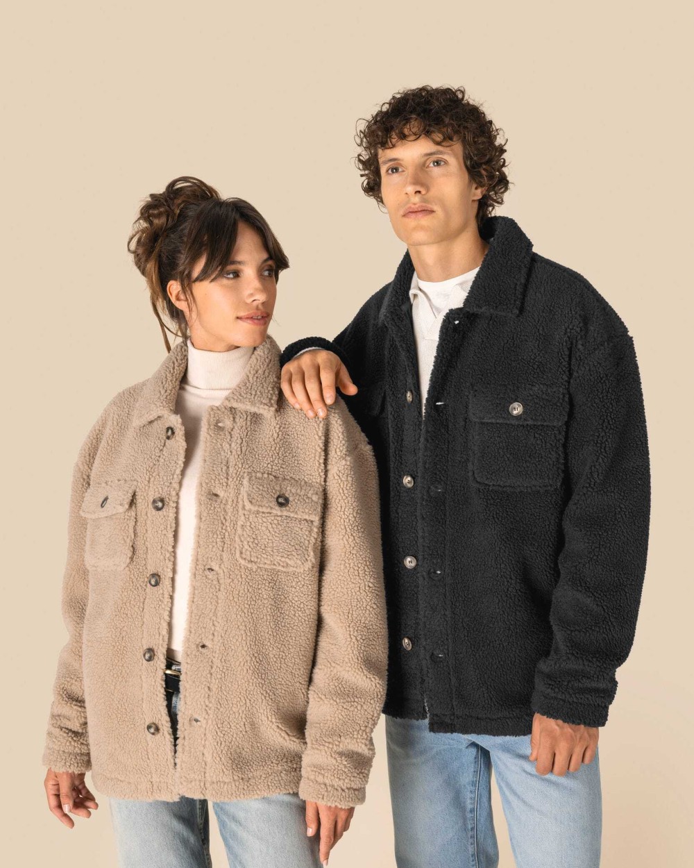 Hemden SPASSO Uniseks sherpa-overshirt met afhangende schouders voor bedrukking &amp; borduring