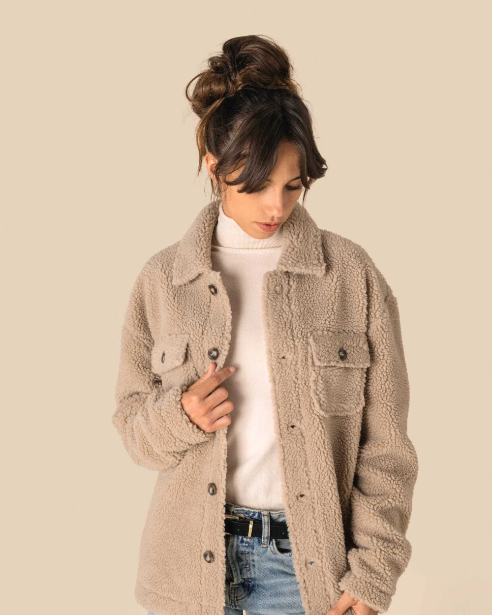 Hemden SPASSO Uniseks sherpa-overshirt met afhangende schouders voor bedrukking &amp; borduring