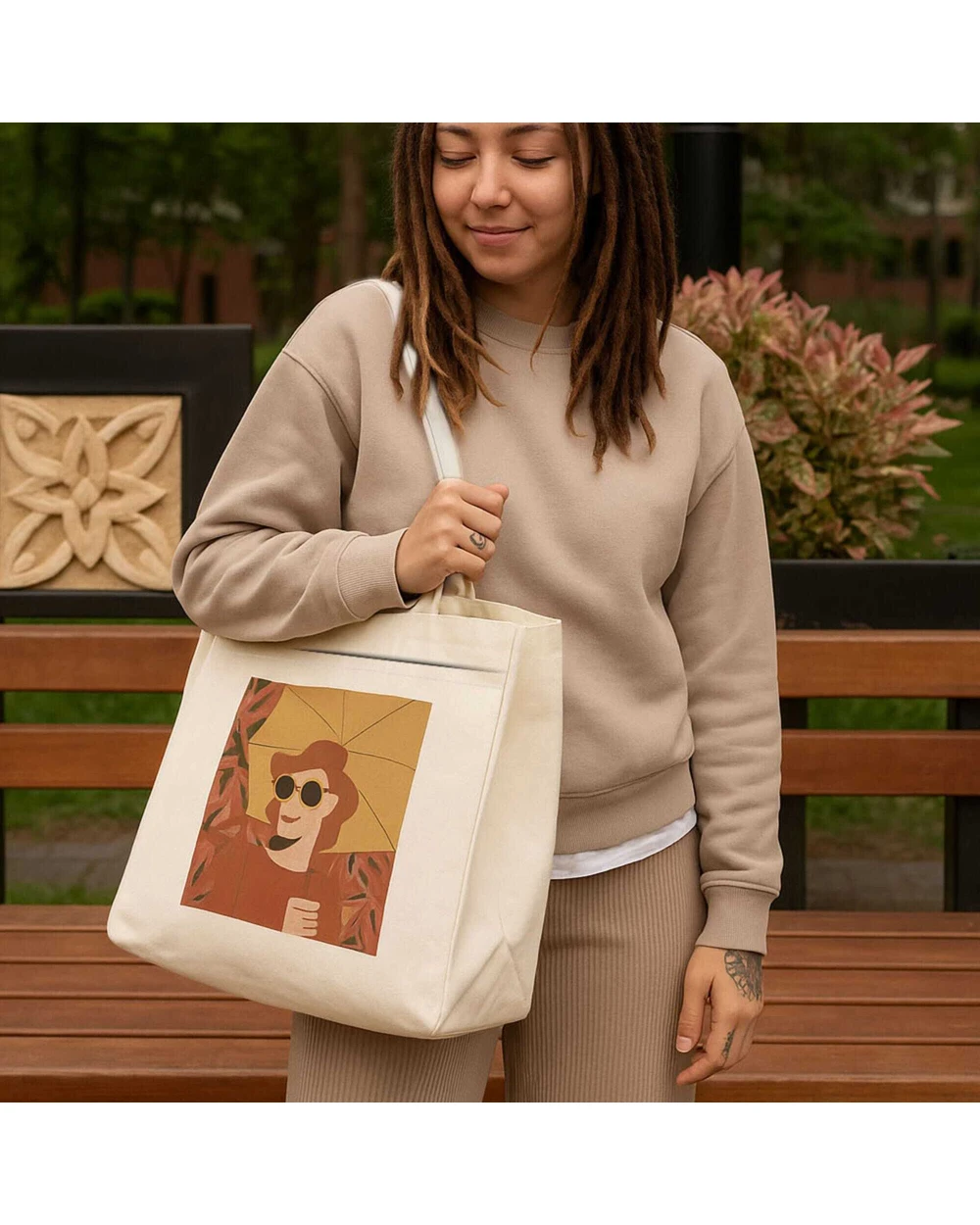 4DO Baumwoll-Tragetasche mit Reißverschluss OEKO-TEX® 39 x 24 x 34cm 320g/m² Tote Bags personalisierbar