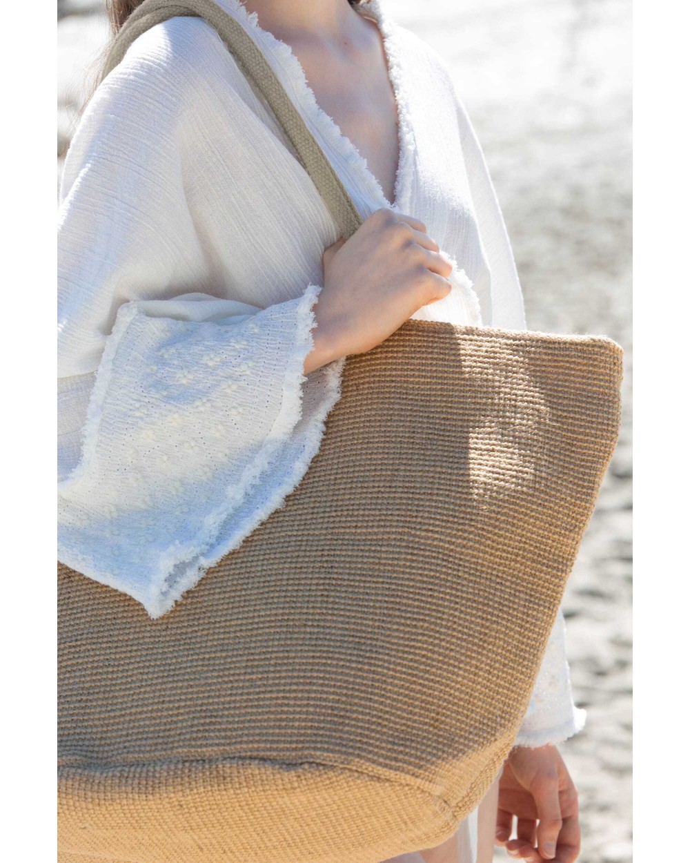 Tote bags personnalisable KIMOOD Sac shopping en fils de jute tressée, effet toile tricotée