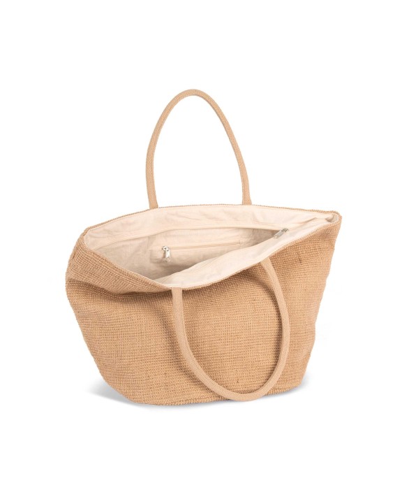 KIMOOD Shoppingtasche aus geflochtenen Jutefäden mit Strickstoff-Effekt Tote Bags personalisierbar