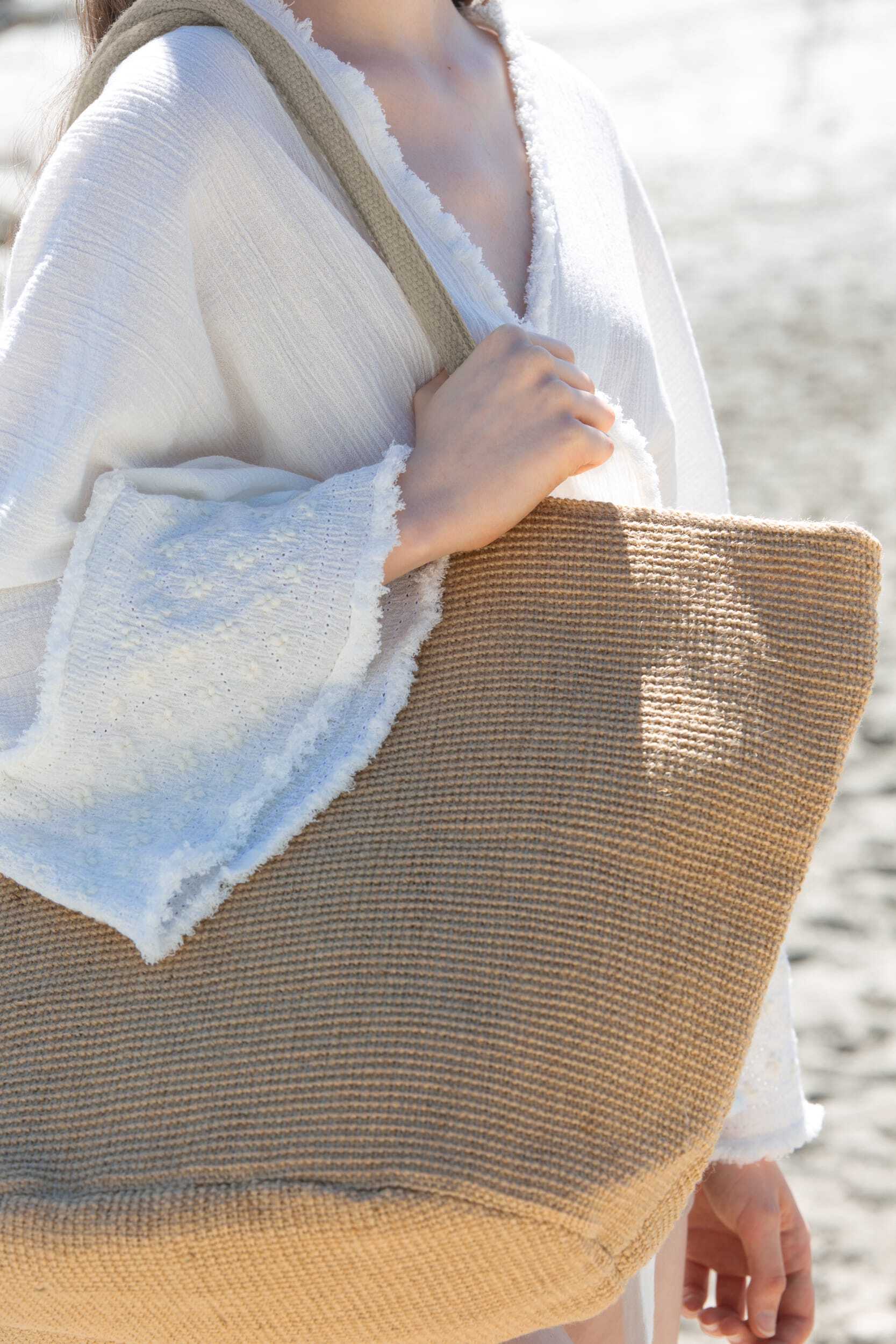 Tote bags personnalisable KIMOOD Sac shopping en fils de jute tressée, effet toile tricotée