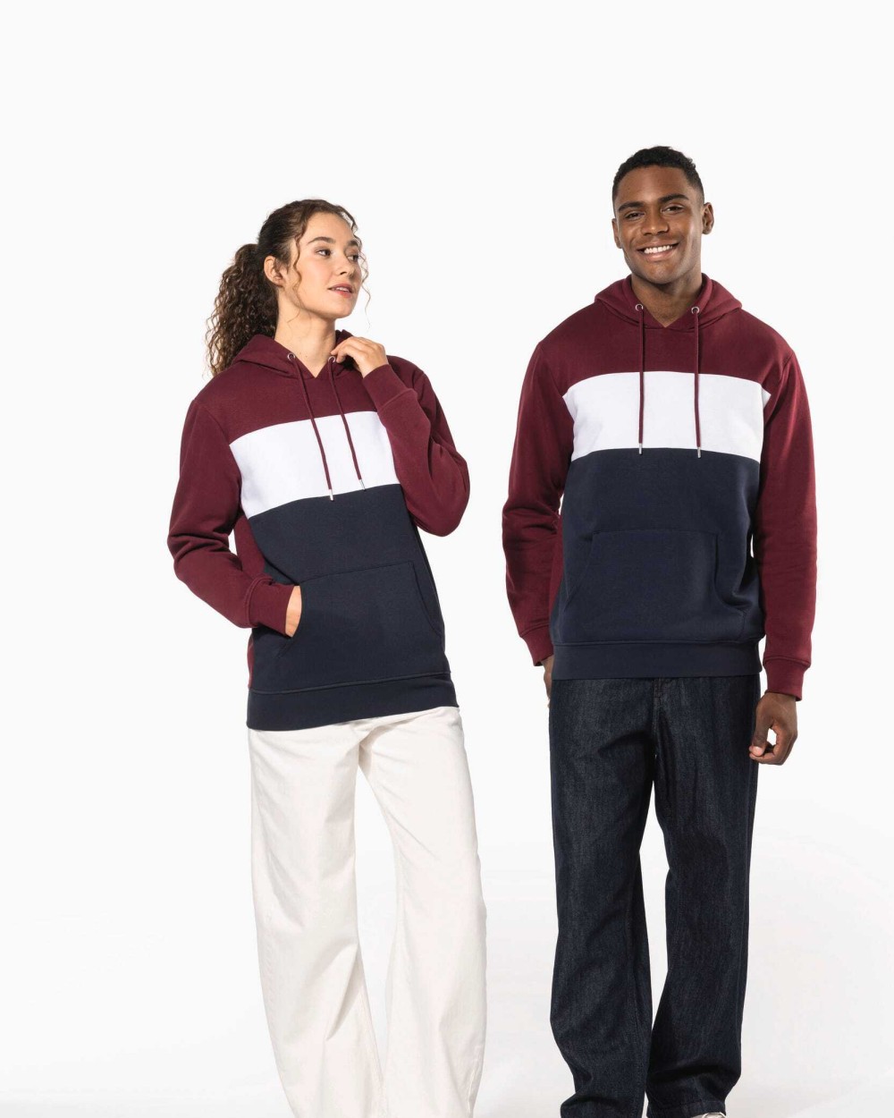 Sweat-shirts personnalisable KARIBAN Sweat-shirt tricolore à capuche unisexe