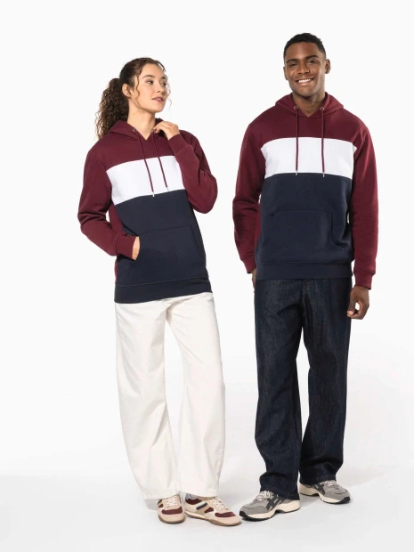 Sweat-shirts à personnaliser KARIBAN Sweat-shirt tricolore à capuche unisexe 