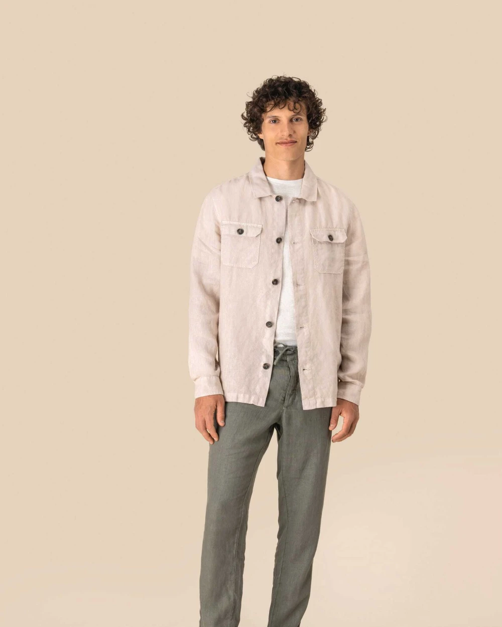 SPASSO Ausgewaschene Herrenhemdjacke aus Leinen Hemden personalisierbar