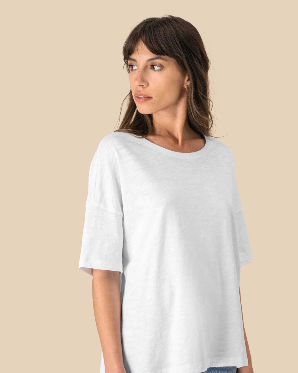 T-shirts SPASSO Ecologisch oversized dames slub-T-shirt met afhangende schouders voor bedrukking &amp; borduring