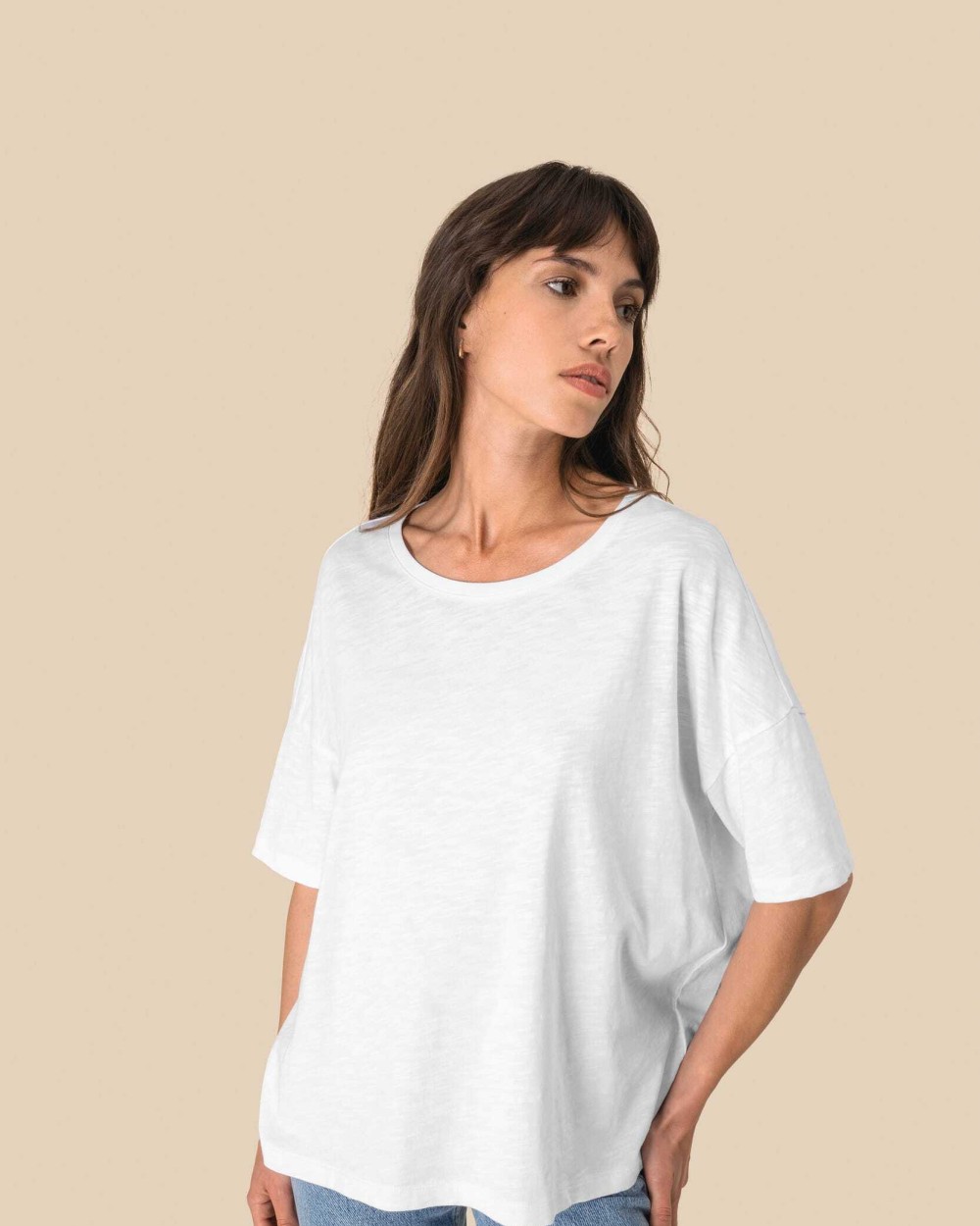 SPASSO Umweltfreundliches Damen-Slub-Oversize-T-Shirt mit überschnittenen Schultern T-Shirts personalisierbar