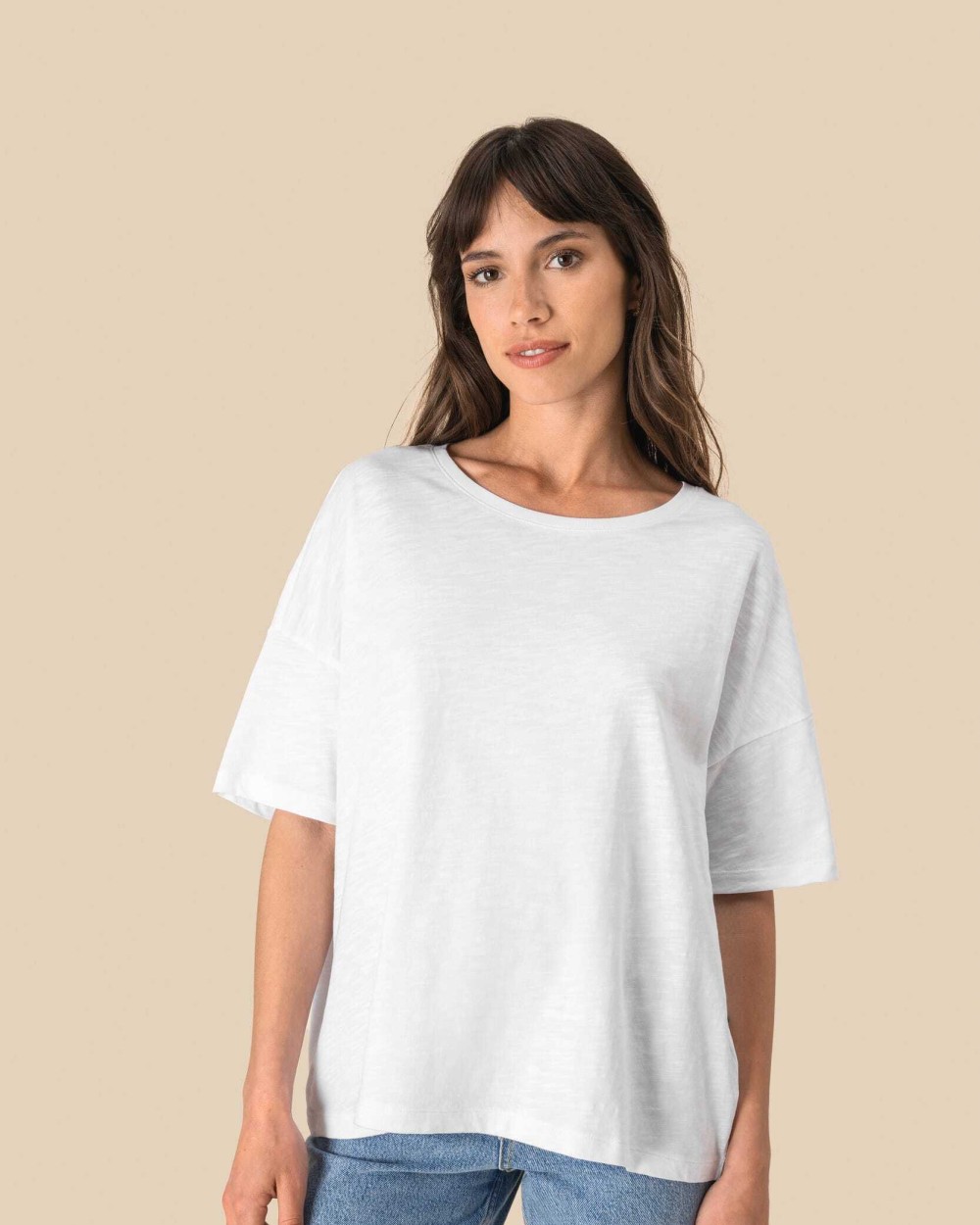 SPASSO Umweltfreundliches Damen-Slub-Oversize-T-Shirt mit überschnittenen Schultern T-Shirts personalisierbar