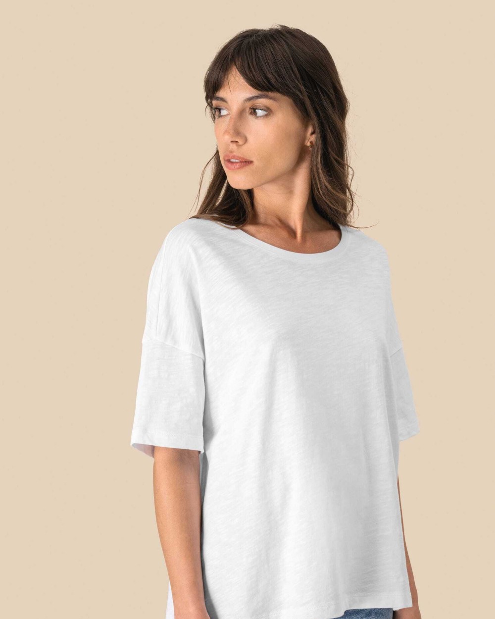 T-shirts SPASSO Ecologisch oversized dames slub-T-shirt met afhangende schouders voor bedrukking &amp; borduring
