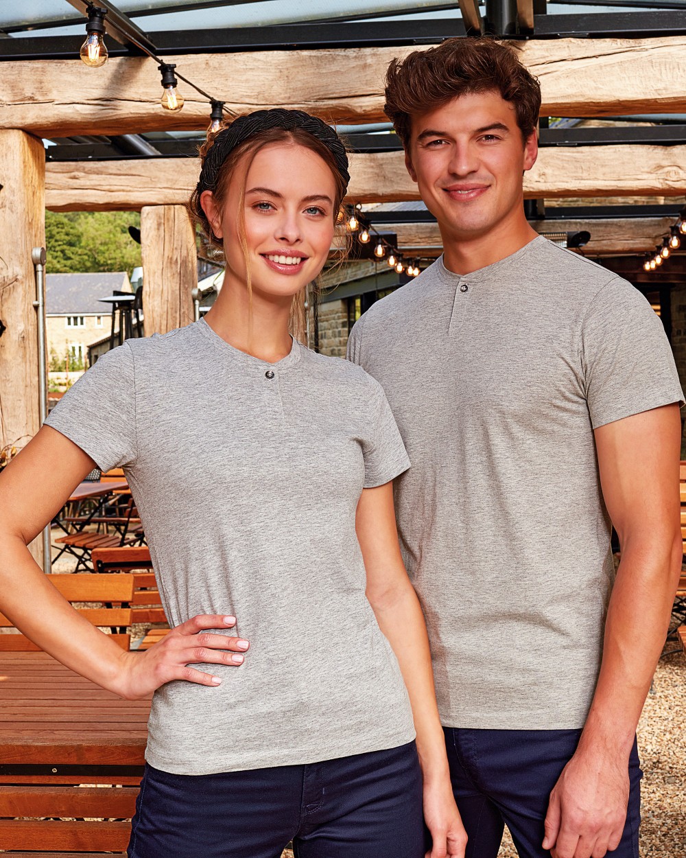 T-shirts PREMIER Ecologisch heren-T-shirt ‘Comis’ met knoopjeshals voor bedrukking &amp; borduring