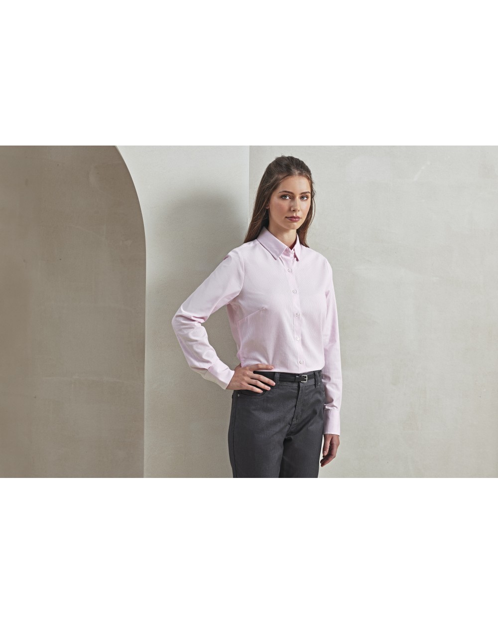 PREMIER Ladies Cotton Rich Oxford Stripes Shirt Hemden personalisierbar