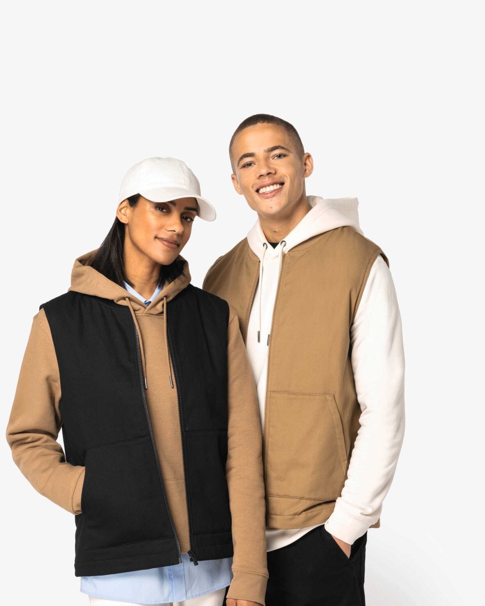 Jassen NATIVE SPIRIT Ecologische gevoerde uniseks bodywarmer van twill met teddykraag voor bedrukking &amp; borduring