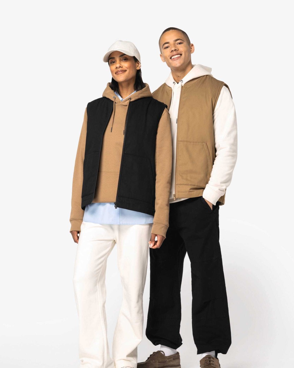 Jassen NATIVE SPIRIT Ecologische gevoerde uniseks bodywarmer van twill met teddykraag voor bedrukking &amp; borduring