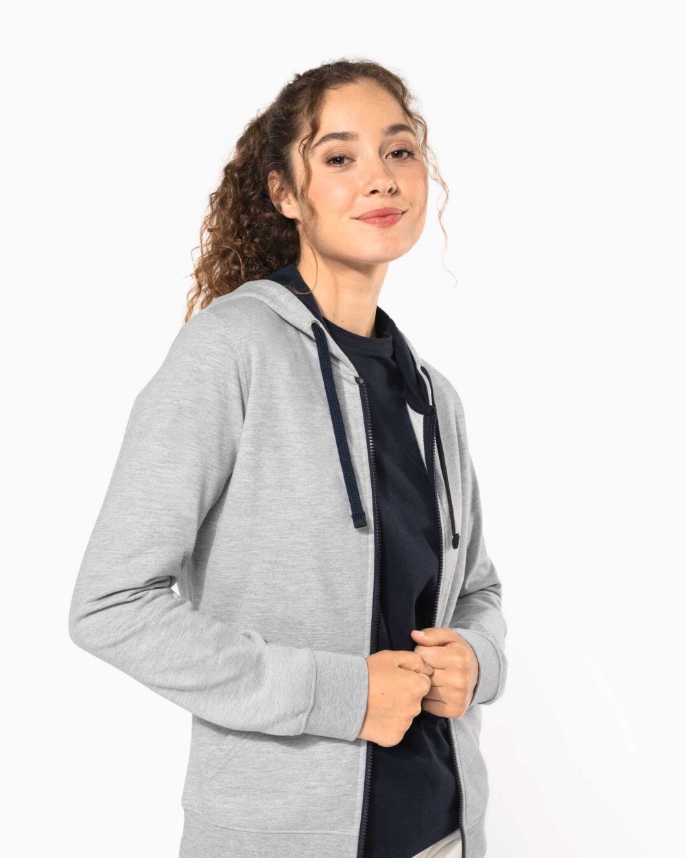 KARIBAN DAMEN-KAPUZENSWEATSHIRT BICOLOR mit Reißverschluss Sweatshirts personalisierbar