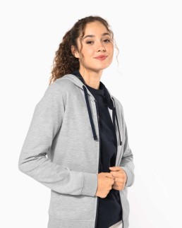 Sweat-shirt zippé capuche contrastée femme