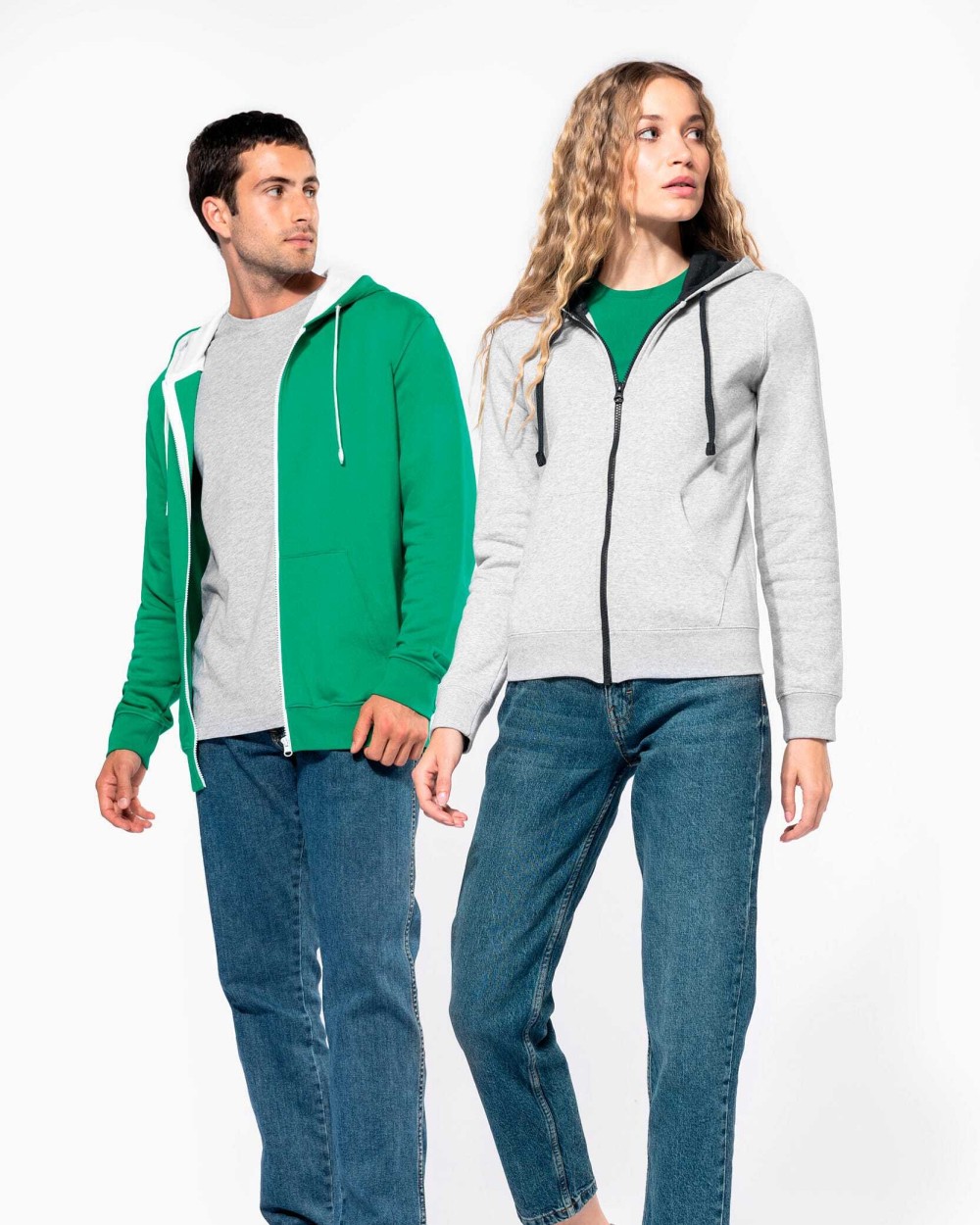 KARIBAN DAMEN-KAPUZENSWEATSHIRT BICOLOR mit Reißverschluss Sweatshirts personalisierbar