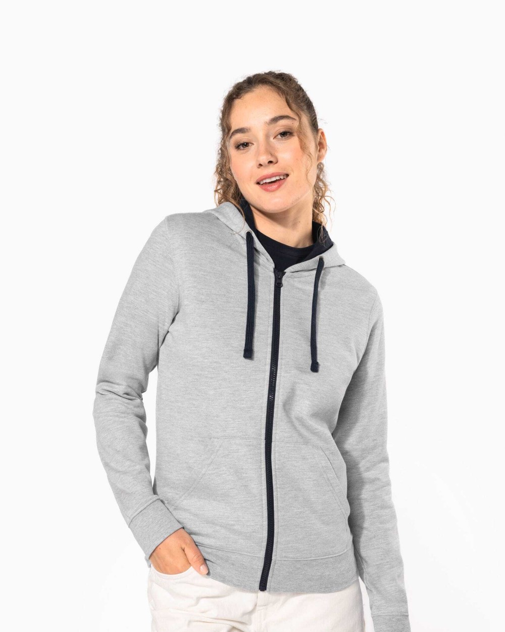 KARIBAN DAMEN-KAPUZENSWEATSHIRT BICOLOR mit Reißverschluss Sweatshirts personalisierbar