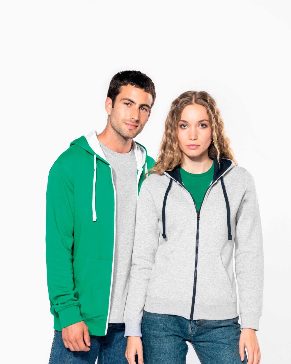 Sweaters & hoodies KARIBAN Damessweater met rits en capuchon in contrasterende kleur voor bedrukking &amp; borduring
