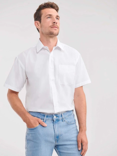 Chemises à personnaliser RUSSELL Chemise homme popeline polycoton manches courtes 