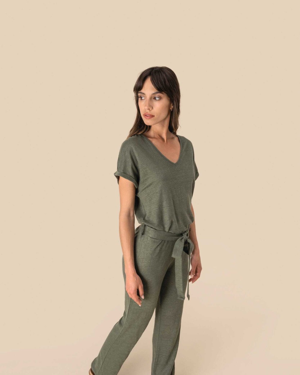 Jurken SPASSO Tricot jumpsuit met korte mouwen voor dames van linnen voor bedrukking &amp; borduring