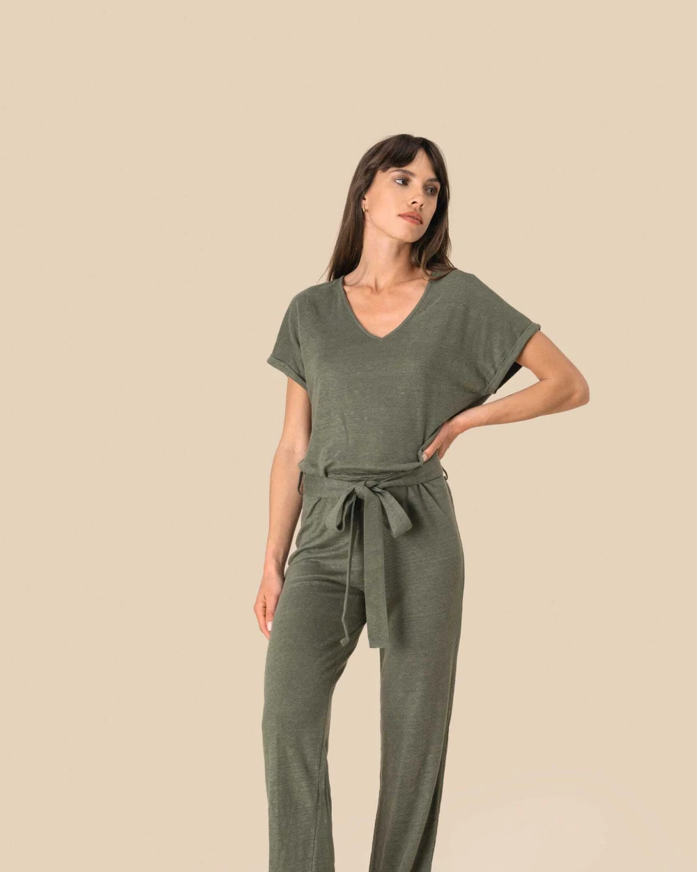 Robes personnalisable SPASSO Combinaison en maille manches courtes en lin femme