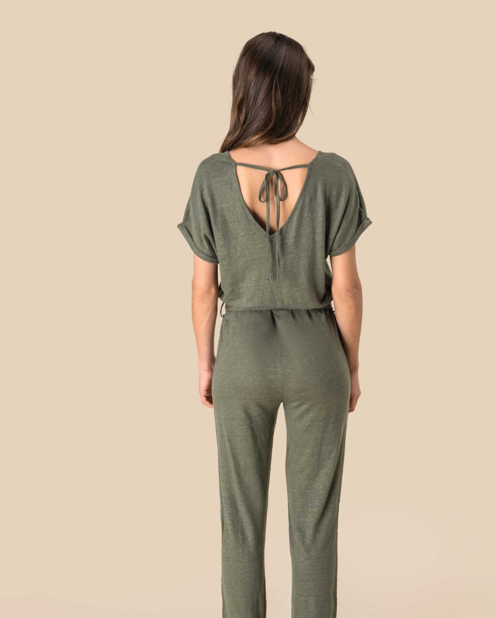Jurken SPASSO Tricot jumpsuit met korte mouwen voor dames in linnen voor bedrukking &amp; borduring