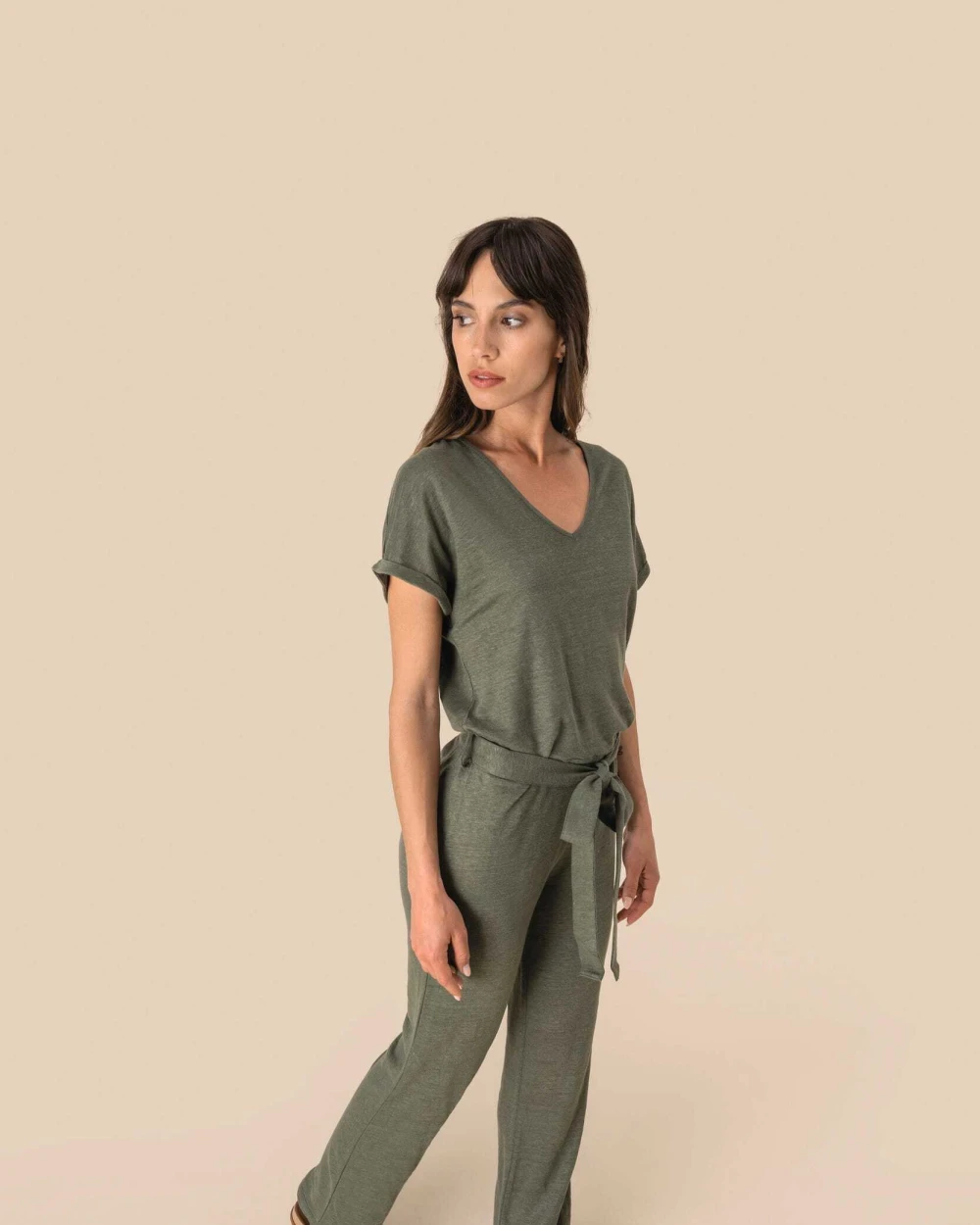 Robes personnalisable SPASSO Combinaison en maille manches courtes en lin femme