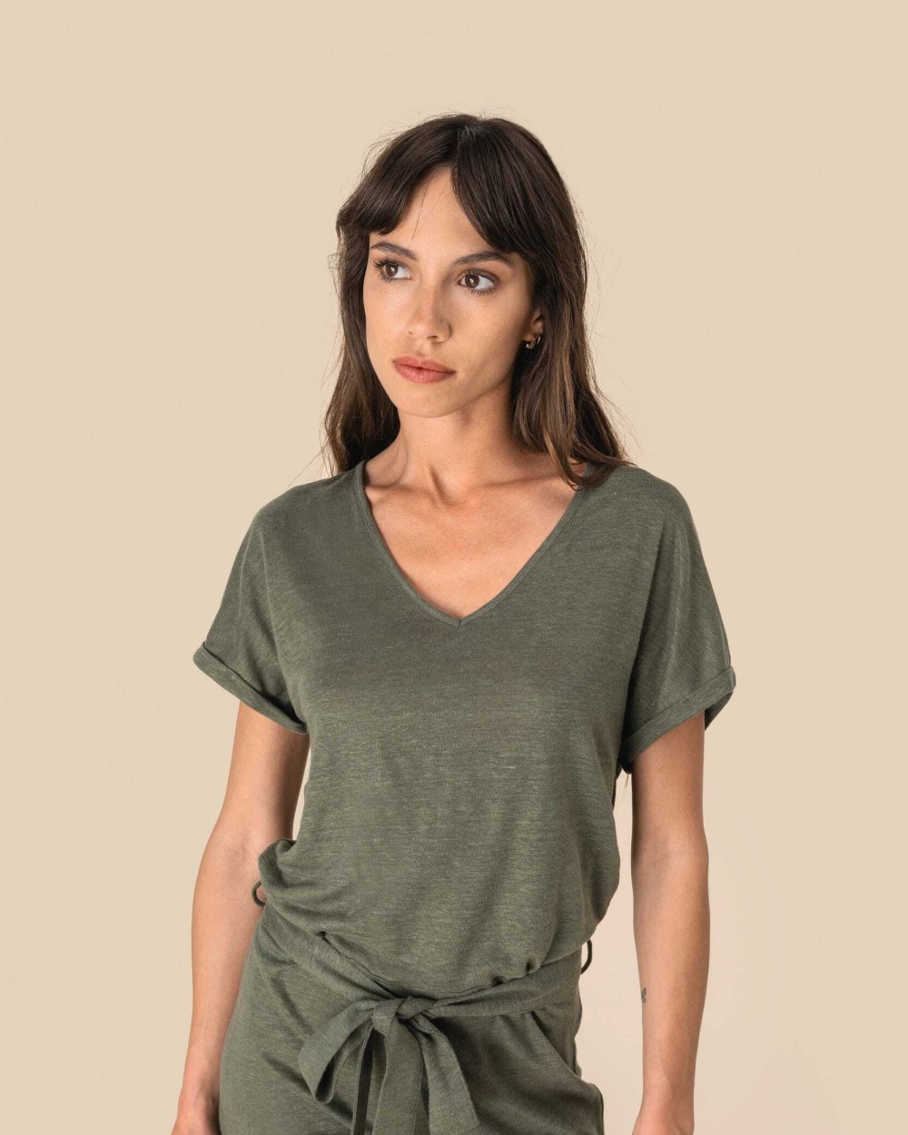 Jurken SPASSO Tricot jumpsuit met korte mouwen voor dames van linnen voor bedrukking &amp; borduring