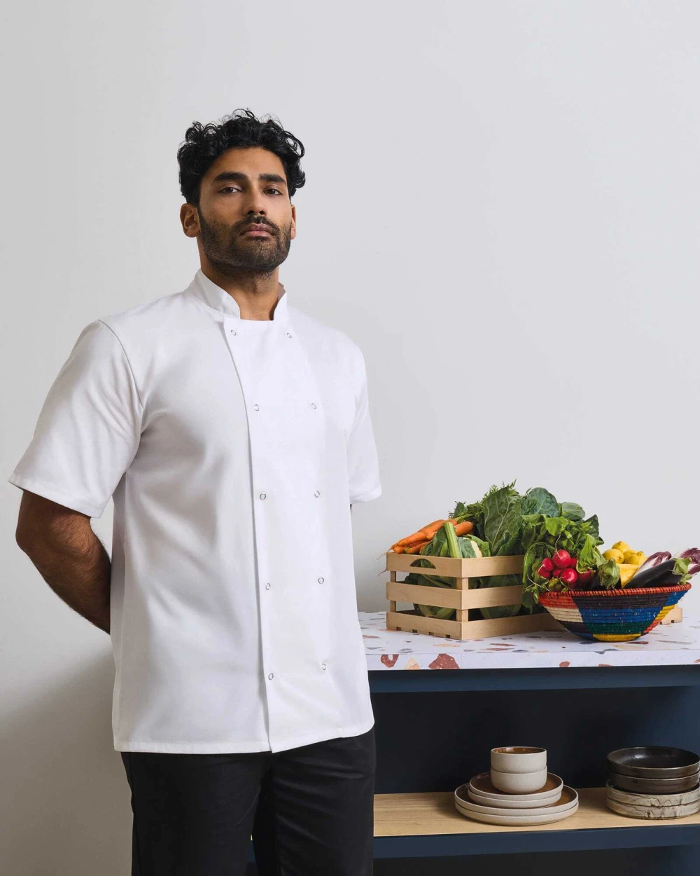 Jassen PREMIER Studded Front Short Sleeve Chef's Jacket voor bedrukking &amp; borduring