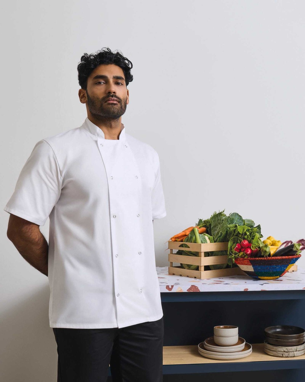 Jassen PREMIER Studded Front Short Sleeve Chef's Jacket voor bedrukking &amp; borduring
