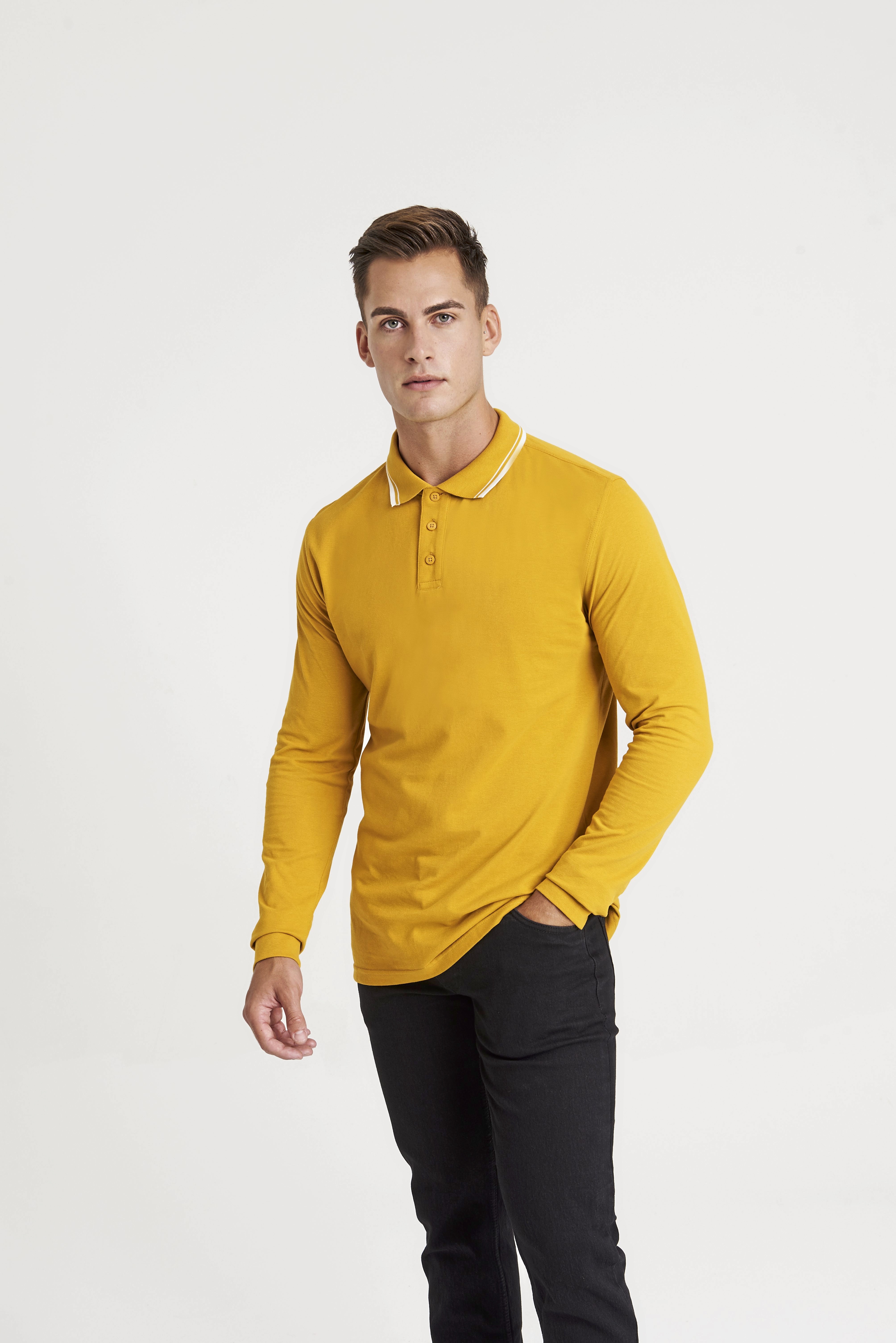 Polos personnalisable AWDIS Long Sleeve Tipped 100 Polo