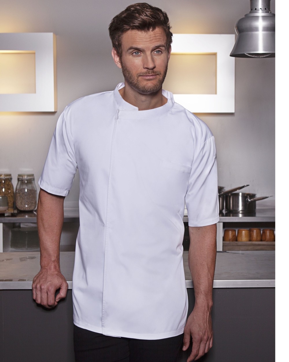 KARLOWSKY SHORT SLEEVE THROW-OVER CHEF SHIRT BASIC Jacken personalisierbar