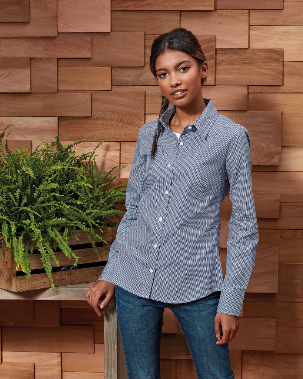 PREMIER Ladies' long sleeve microcheck gingham shirt Hemden personalisierbar