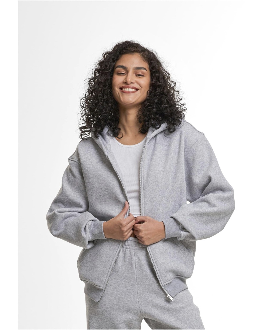 Sweaters & hoodies BUILD YOUR BRAND Ladies Loose Fit Zip Hoody voor bedrukking &amp; borduring