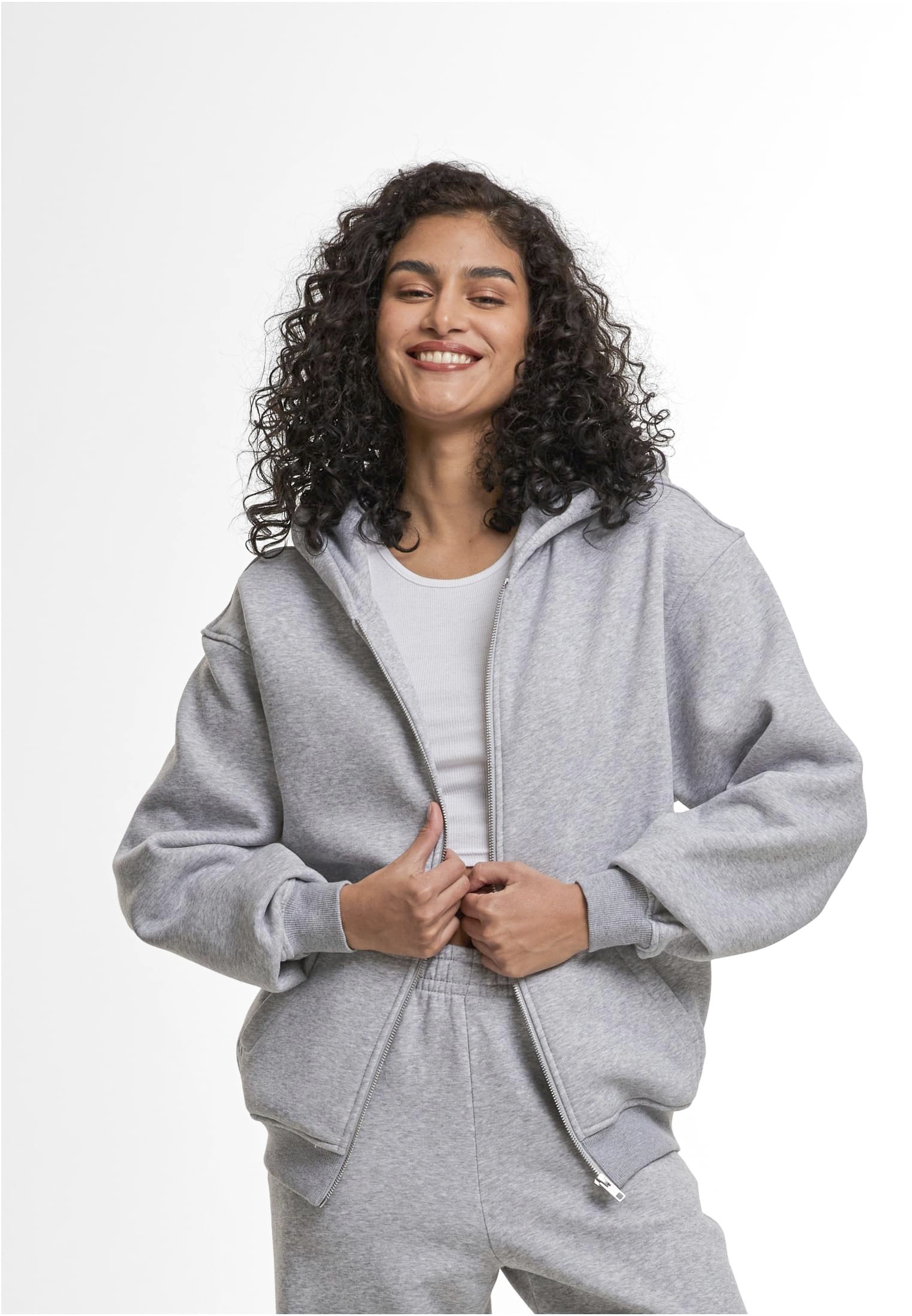 BUILD YOUR BRAND Ladies Loose Fit Zip Hoody Sweatshirts personalisierbar