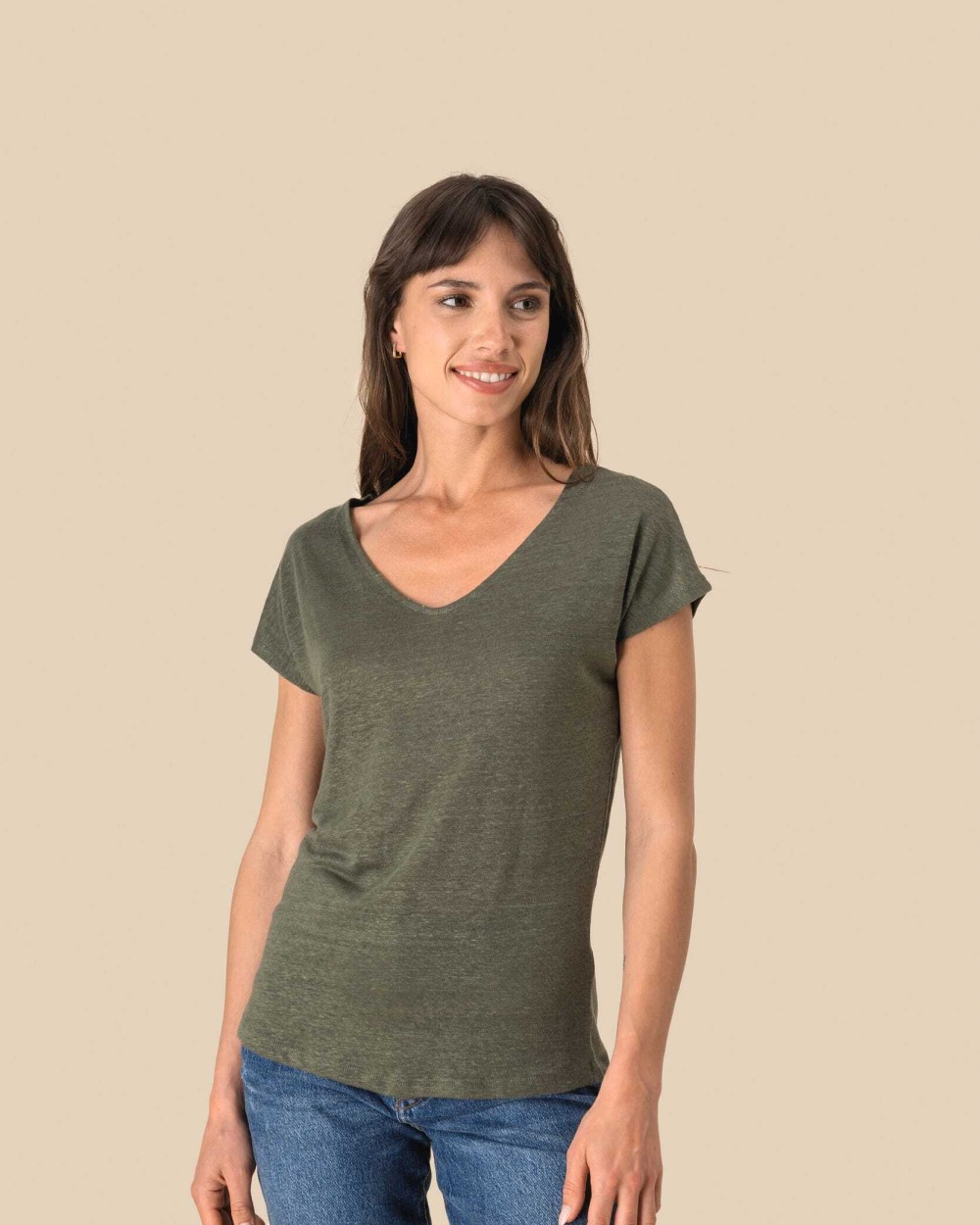 T-shirts SPASSO Linnen dames-t-shirt V-hals voor bedrukking &amp; borduring