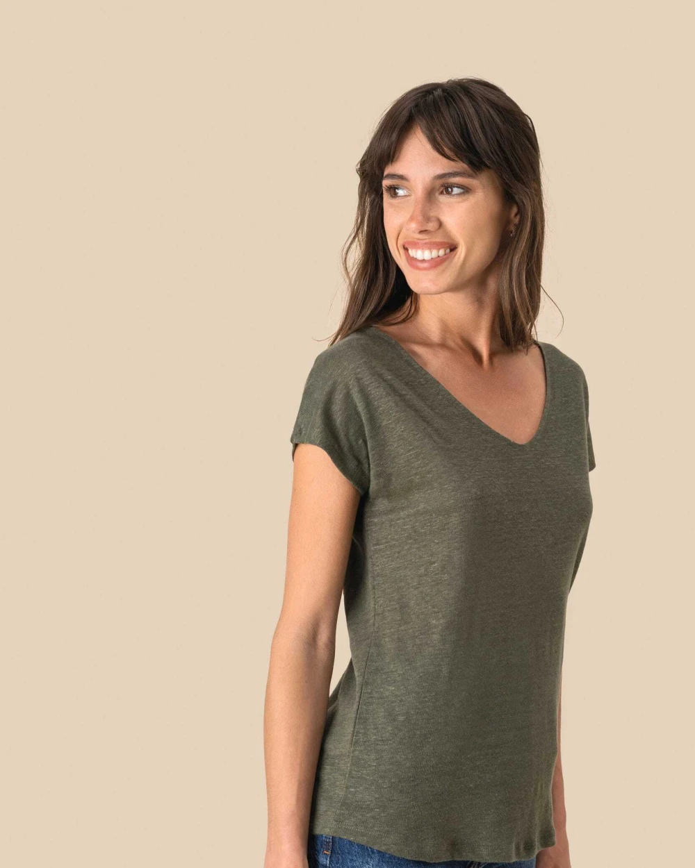 T-shirts SPASSO Linnen dames-t-shirt V-hals voor bedrukking &amp; borduring