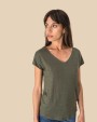 T-shirts SPASSO Linnen dames-t-shirt V-hals voor bedrukking &amp; borduring
