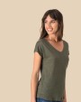 T-shirts SPASSO Linnen dames-t-shirt V-hals voor bedrukking &amp; borduring