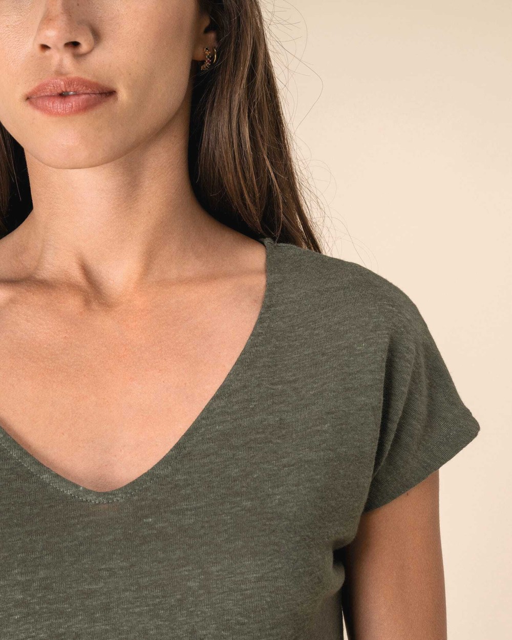 T-shirts SPASSO Linnen dames-t-shirt V-hals voor bedrukking &amp; borduring