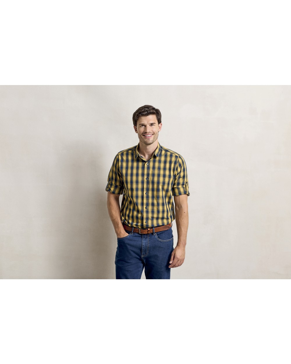 PREMIER Mens Mulligan Check Cotton Long Sleeve Shirt Hemden personalisierbar