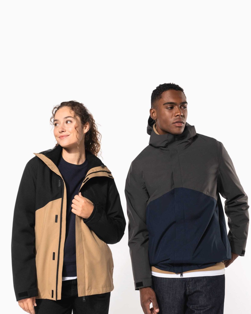Vestes personnalisable KARIBAN Parka 3-en-1 imperméable à capuche bicolore unisexe