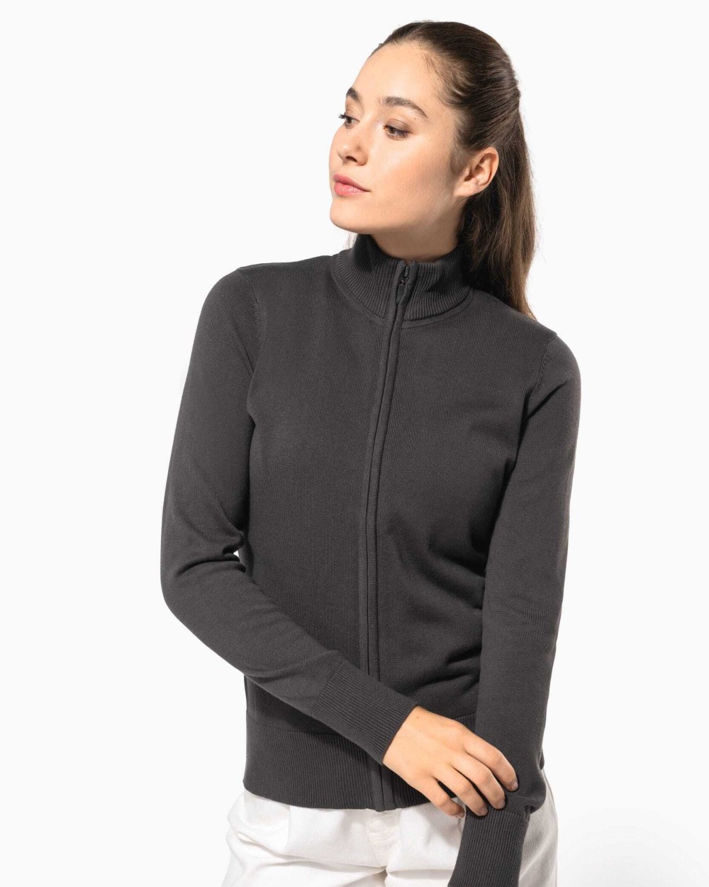 Truien KARIBAN Dames cardigan met rits voor bedrukking &amp; borduring