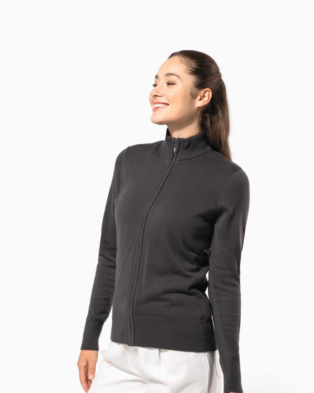 Truien KARIBAN Dames cardigan met rits voor bedrukking &amp; borduring