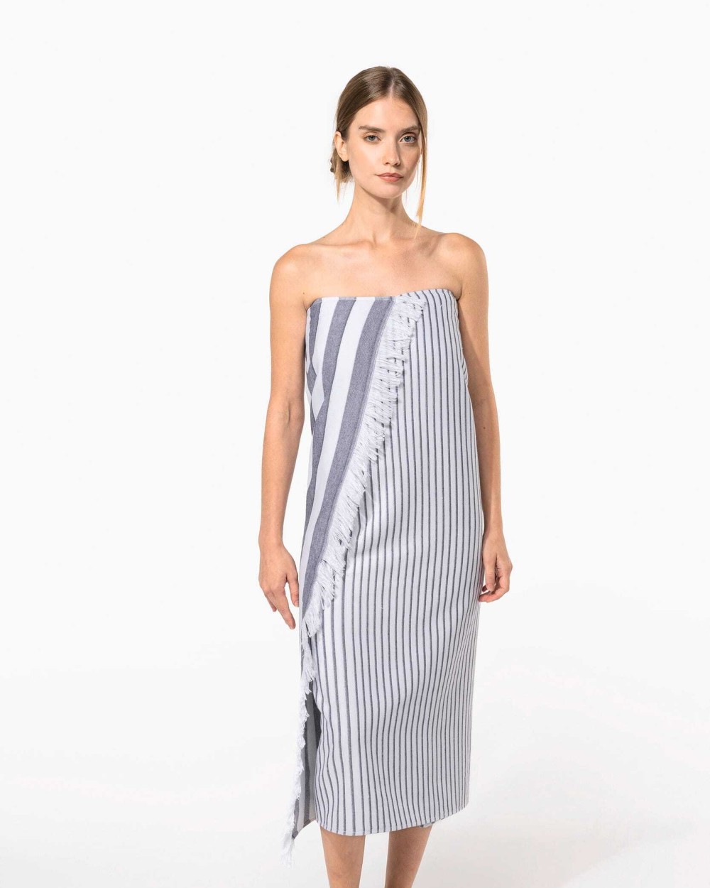 Bad artikelen KARIBAN Gestreepte fouta met franjes voor bedrukking &amp; borduring