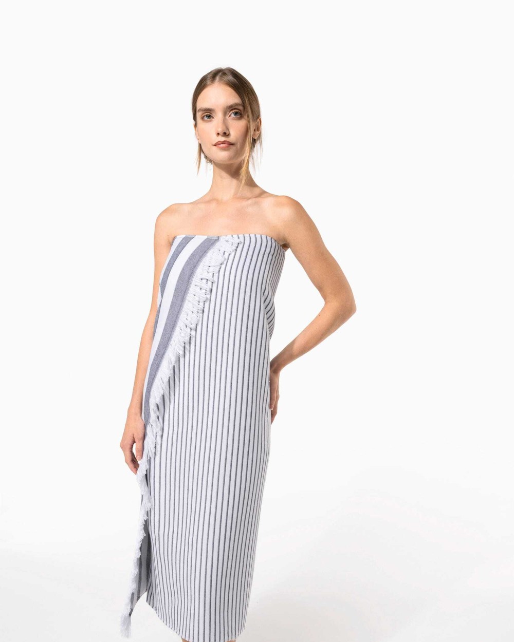 Produits éponges personnalisable KARIBAN Fouta rayée avec franges