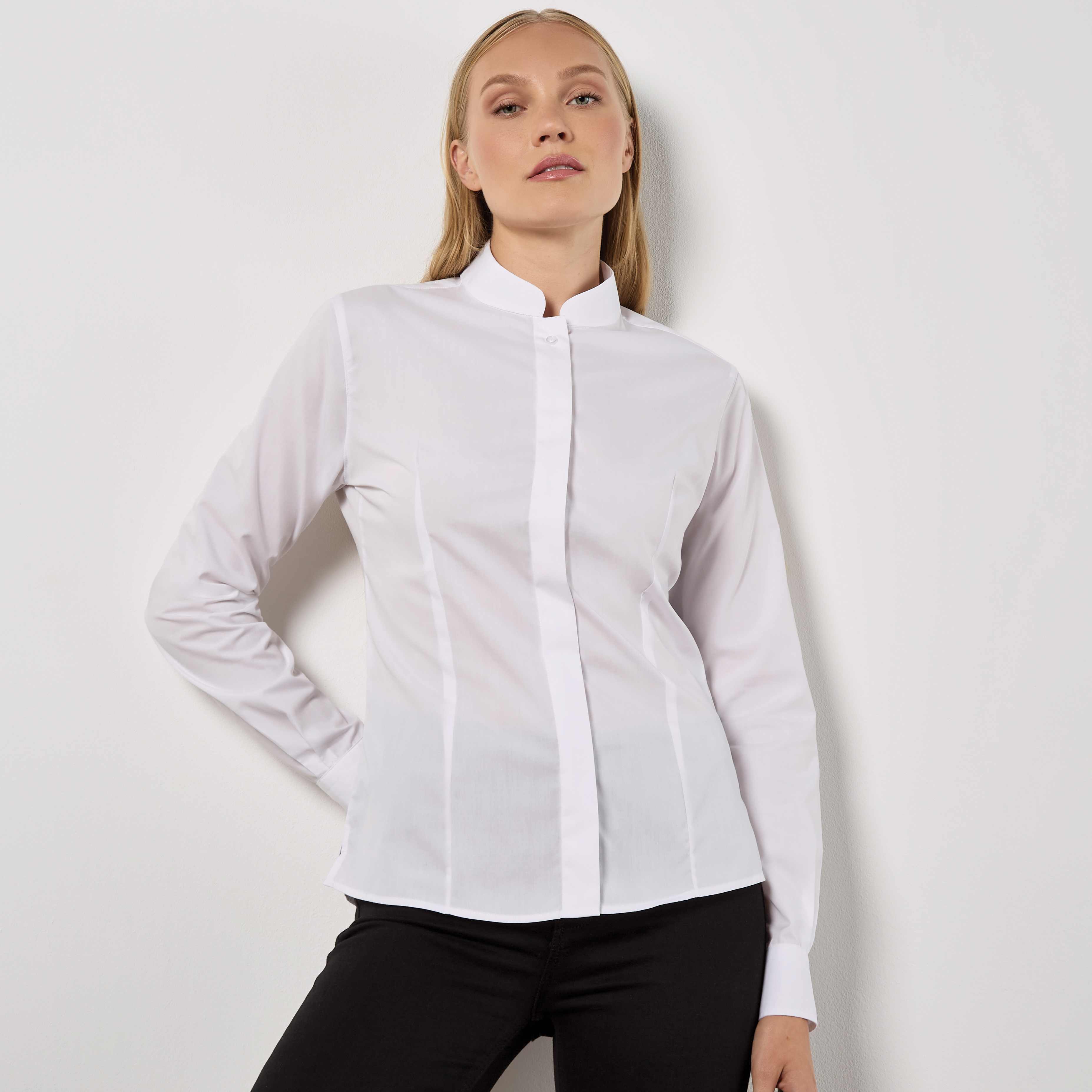 KUSTOM KIT Women's mandarin collar shirt long-sleeved (tailored fit) Hemden personalisierbar