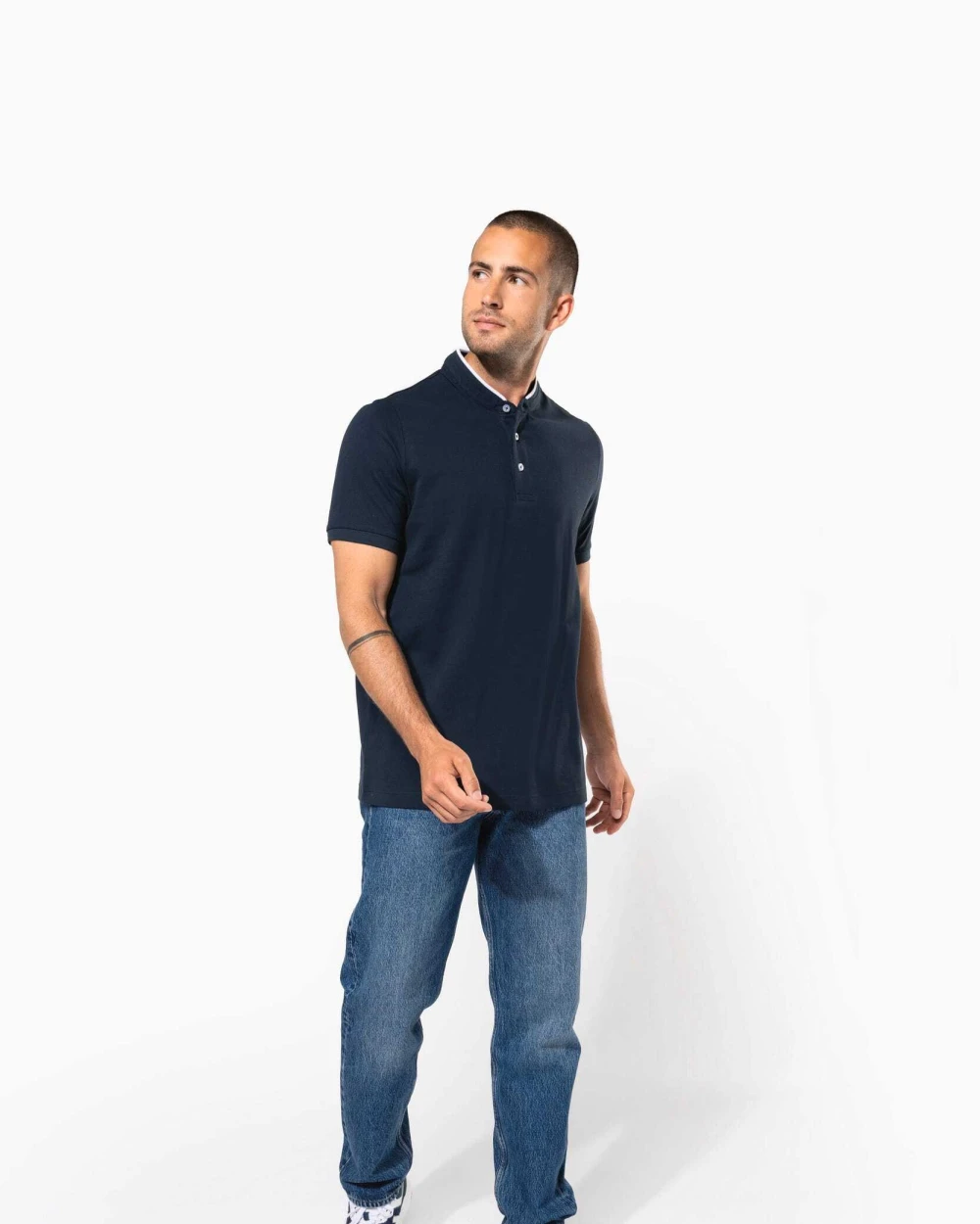 KARIBAN Kurzarm-Polohemd für Herren mit Maokragen Poloshirts personalisierbar