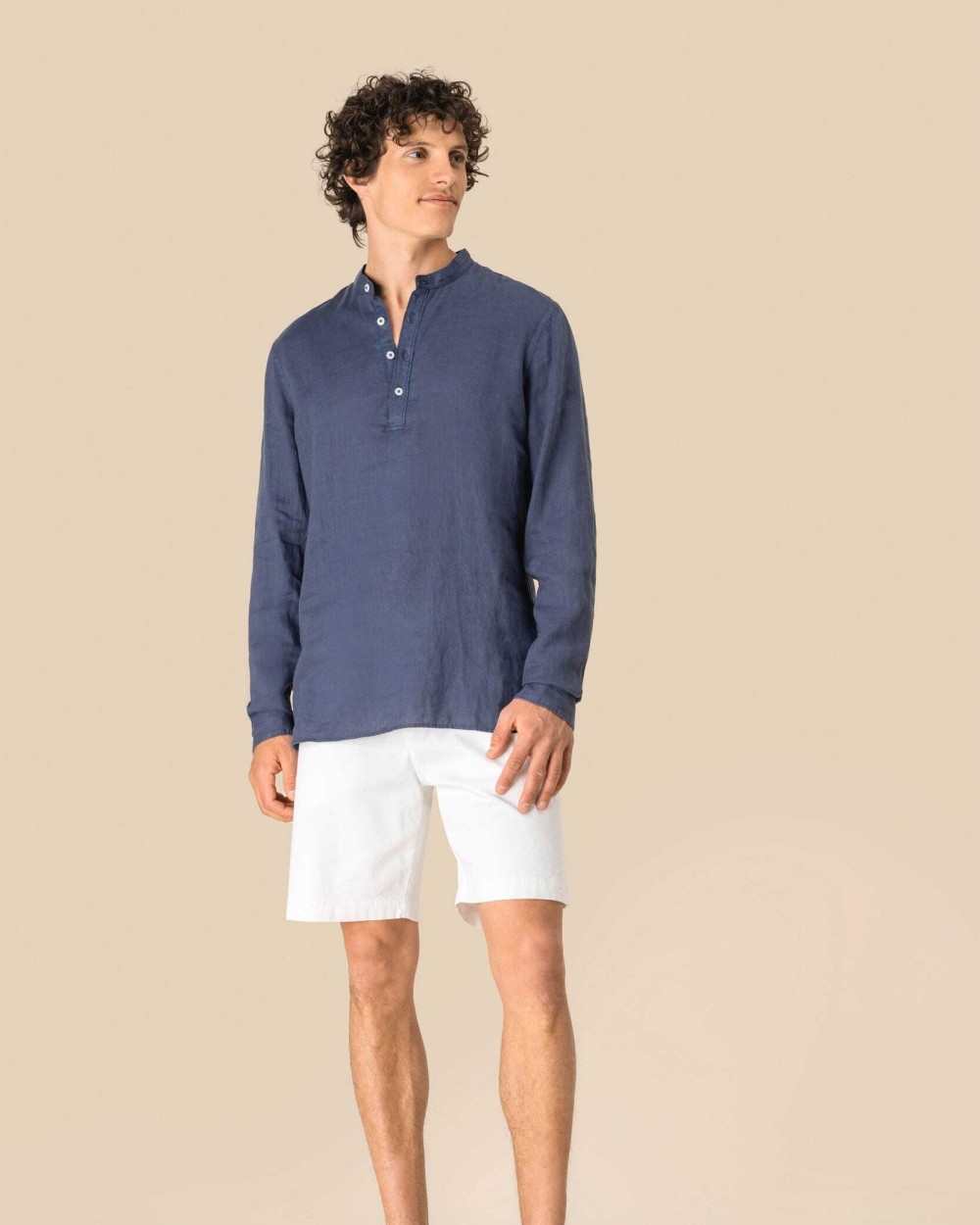 Chemises personnalisable SPASSO Chemise à col Mao délavée  en lin homme