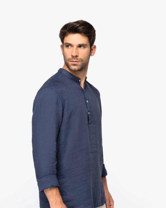 Chemises personnalisable SPASSO Chemise à col Mao délavée  en lin homme